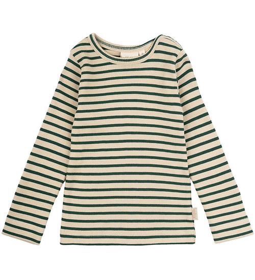 Se Petit Piao Bluse - Rib - Modal - Emerald Green/Dark Offwhite ved KidsWorld