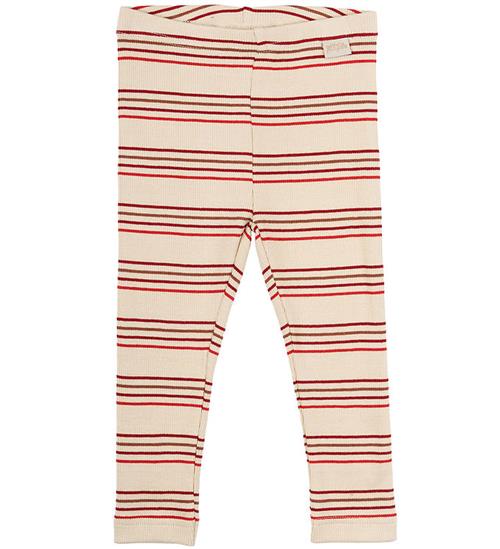 Se Petit Piao Leggings - Rib - Modal - Chili Pepper Multi Stripe ved KidsWorld