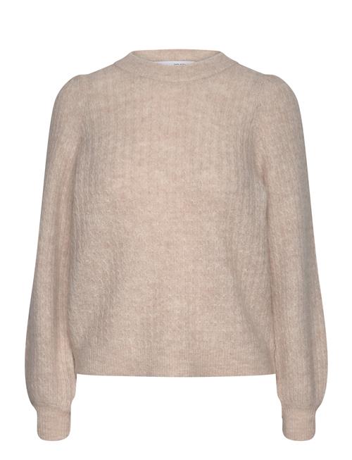 Slflulu Ls Structure Knit O-Neck Selected Beige