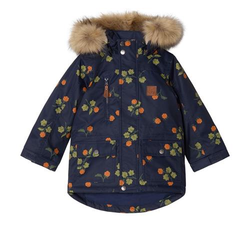 Se Kuling Val Thorens Mønstret Parka Med Multebærer Navyblå | Marine blå | 80 cm ved Babyshop