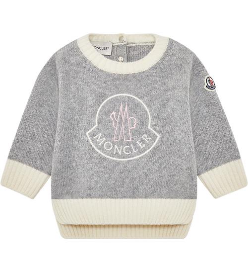 Se Moncler Bluse - Uld - GrÃ¥meleret/Creme m. Logo ved KidsWorld