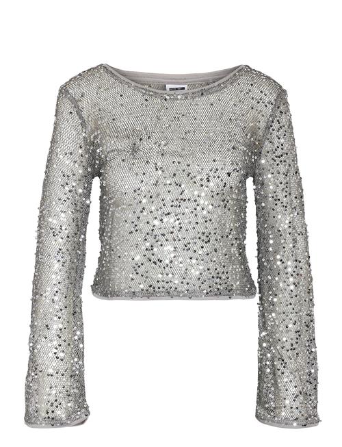 NOISY MAY Nmpaila L/S Net Cropped Bell Sleeve Top NOISY MAY Grey