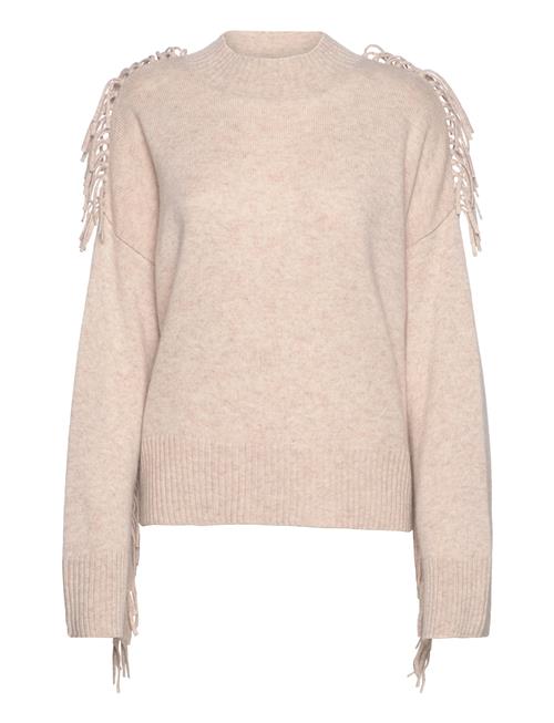 Se Davida Cashmere Boxy O-Neck Sweater Fringes Davida Cashmere Beige ved Booztlet