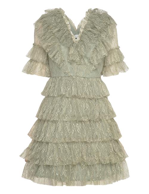 Malina Sky V-Neck Frill Mini Lace Dress Malina Khaki