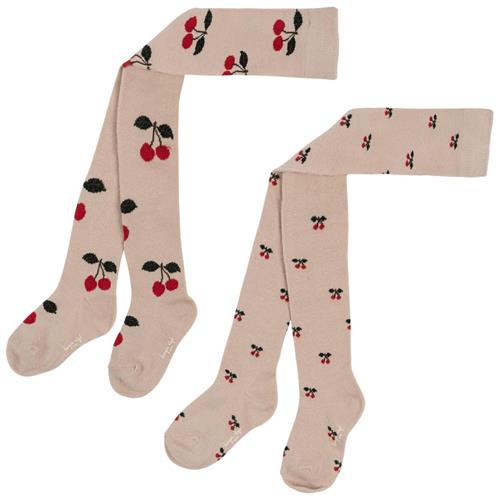 Se Konges Sløjd 2 Pack Jacquard Strømpebukser Big Cherry/Cherry | Rød | 104/110 cm ved Babyshop