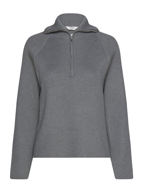 Objelly Re L/S Zip Knit Pullover Div Object Grey