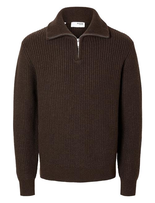 Se Selected Homme Slhland Ls Knit Half Zip Selected Homme Brown ved Booztlet