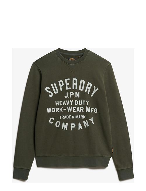 Se Superdry Machined Goods Workwear Crew Superdry Green ved Booztlet