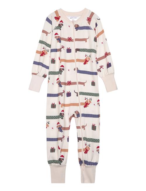 Bamboo Two Way Zip Pyjamas Santa Dogs 65 50/56 Geggamoja Cream