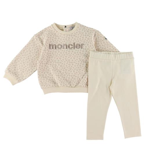 Moncler Moncler Sweatshirt/Leggings - Open White/Beige m. Leopardprint