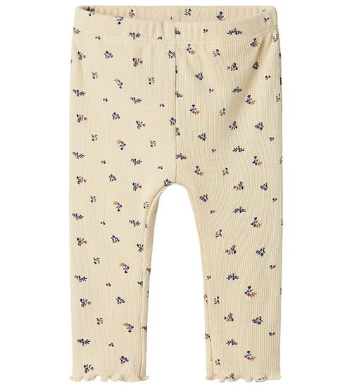 Se Name It Leggings - Rib - NbfOlinne - Summer Sand m. Blomster ved KidsWorld