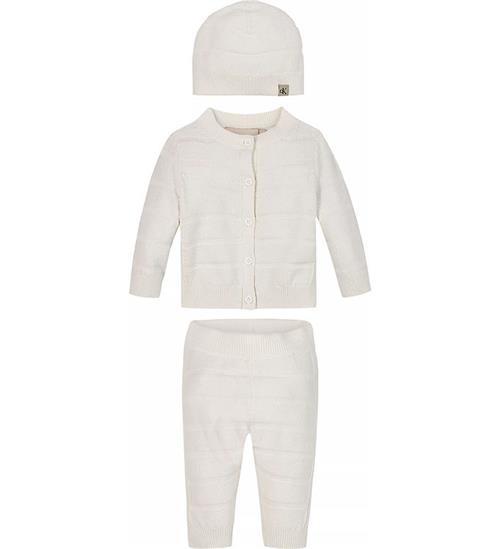 Se Calvin Klein Calvin Klein SÃ¦t - Cardigan/Bukser/Hat - Rib Strik - Ivory ved KidsWorld