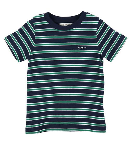 Se GANT GANT T-shirt - Evening Blue/GrÃ¸nstribet ved KidsWorld