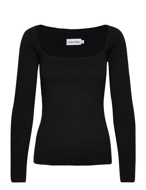 Se Calvin Klein Rib Square-Neck Sweater Ls Calvin Klein Black ved Booztlet