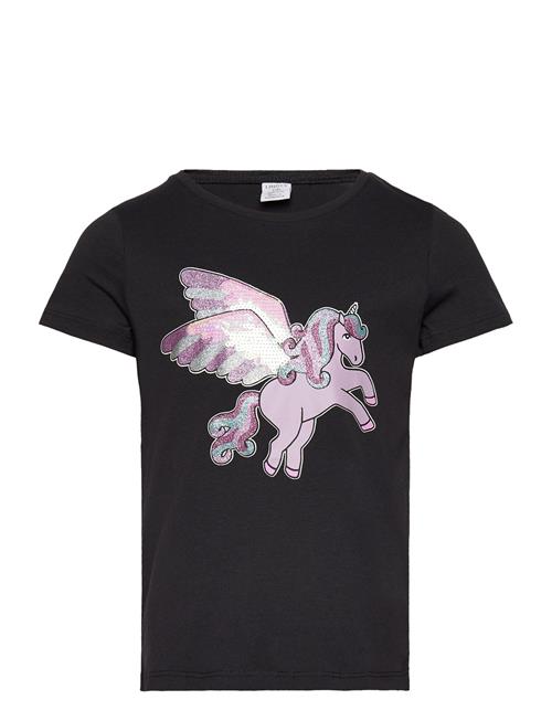 Lindex Top S S Unicorn Print And Sequ Lindex Black