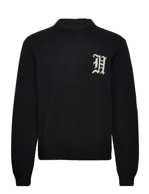 Se HAN Kjøbenhavn Intarsia Logo Crewneck Knit HAN Kjøbenhavn Black ved Booztlet