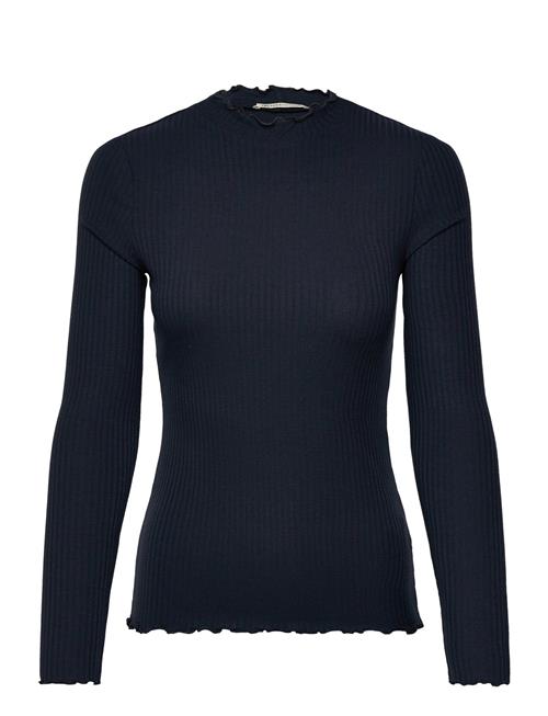 Se Tom Tailor Rib T-Shirt With Frill Tom Tailor Navy ved Booztlet