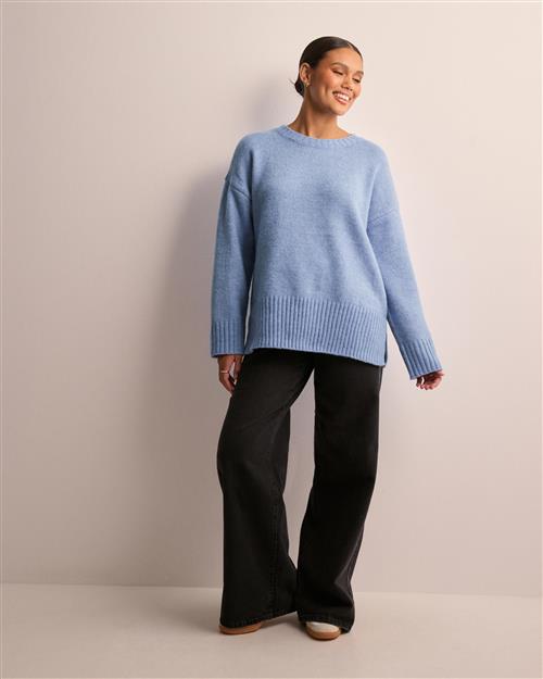 Pieces - Blå - Pcnancy Ls Loose O-Neck Knit Noos B