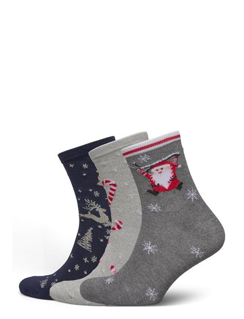Pcjingle Xmas Glitter Socks 3-Pack Bc Pieces Grey