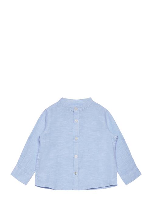 Mango Mao Collar Linen Shirt Mango Blue