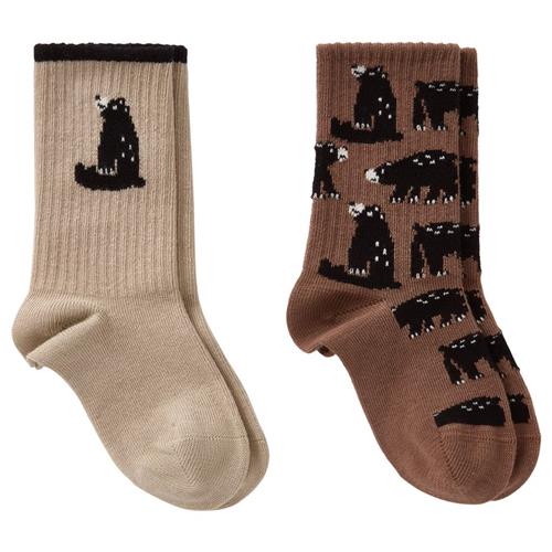 Se Kuling 2-pak GOTS Korfu Strømper Black Bear | Brun | 28-31 EU ved Babyshop