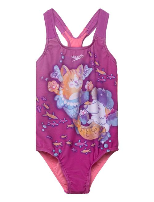 Se Speedo Girls Digital Printed Swimsuit Speedo Pink ved Booztlet