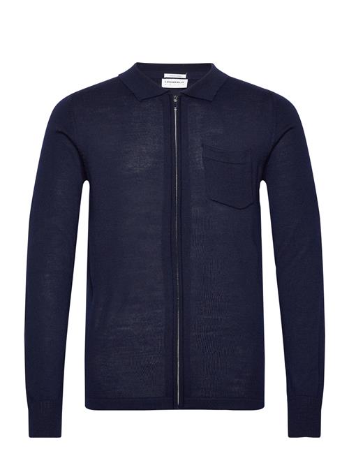 Lindbergh Merino Polo Collar Zip Cardigan Lindbergh Navy