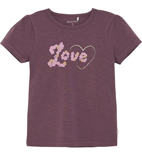 Se Minymo Minymo T-shirt - Black Plum m. Tekst ved KidsWorld