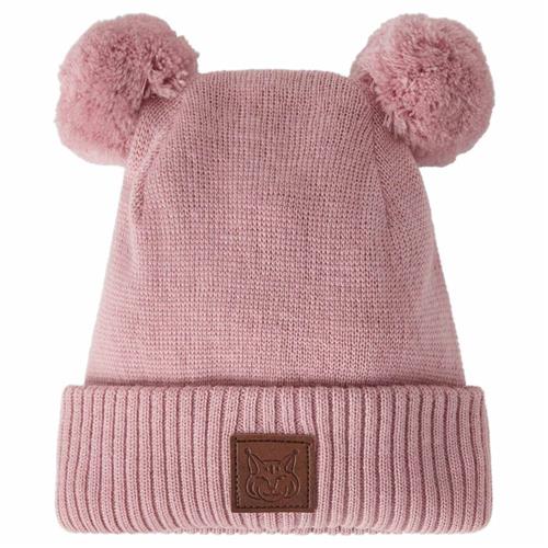 Se Kuling Zermatt Beanie med Pom Poms Woody Rose | Lyserød | 44/46 cm ved Babyshop