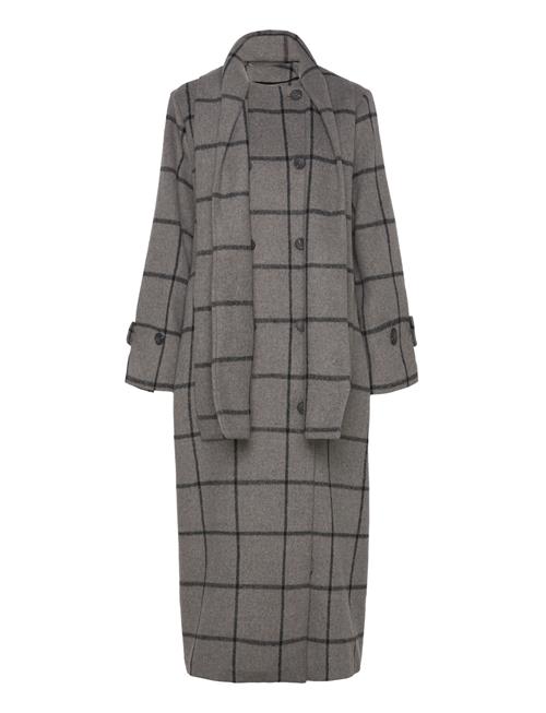 Slfhelle Long Wool Scarf Coat Selected Grey