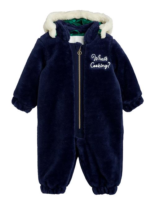 Se Mini Rodini What's Cooking Faux Fur Baby Overall Mini Rodini Navy ved Booztlet