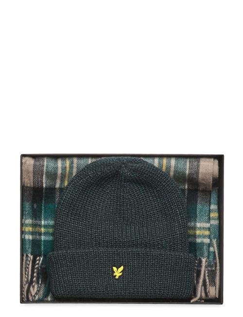 Lyle & Scott Lambswool Blend Checked Scarf And Beanie Gift Set Lyle & Scott Khaki