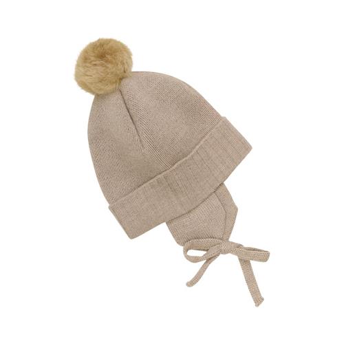 Se Huttelihut Baby Bonnet Wool Knit Alpaca Pompon Cobblestone | Brun | 50/56 cm ved Babyshop