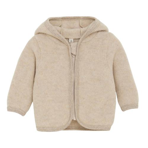 Se Huttelihut Jakke Ører Uld Fleece (S) Camel Melange | Brun | 74 cm ved Babyshop