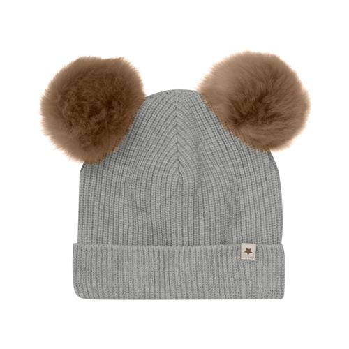 Huttelihut Hue Strikket med Alpaka Pompomer Medium Grey Melange | Grå | 12-24 months