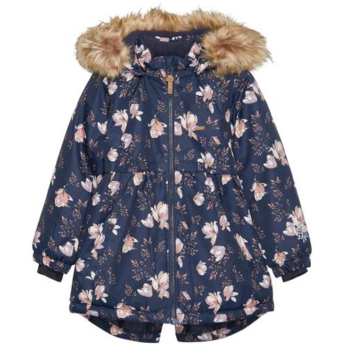 Se Minymo Blomstret Vinterjakke Parisian Night | Marine blå | 104 cm ved Babyshop