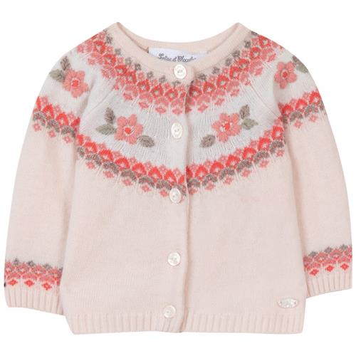 Se Tartine et Chocolat Cardigan Med Strikkede Blomster Lyserød | Lyserød | 9 months ved Babyshop