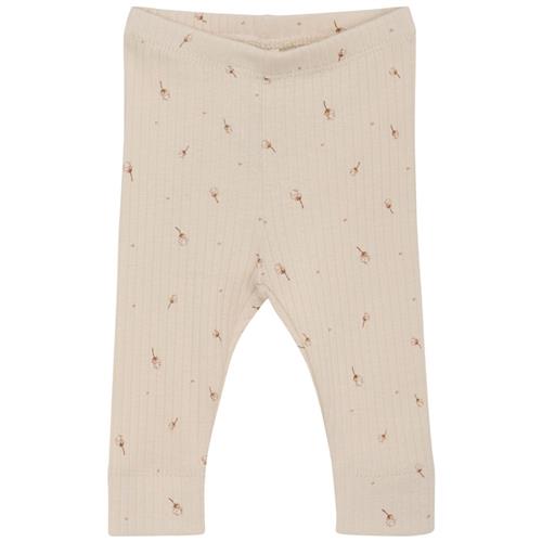 Fixoni GOTS Blomstrede Ribbede Leggings Tapioca | Beige | 56 cm