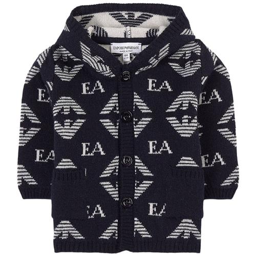 Se Emporio Armani Logo Cardigan Med Hætte Navyblå | Blå | 9 months ved Babyshop