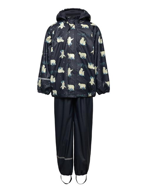 Se CeLaVi Rainwear Set - Aop, W. Fleece CeLaVi Navy ved Booztlet