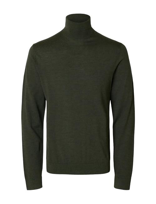Slhtray Ls Knit Merino Roll Neck Noos Selected Khaki