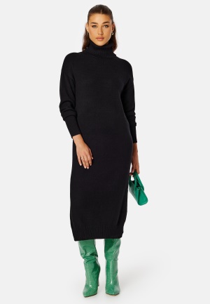 Se VILA Rill Roll Neck L/S Midi Dress Black Black - XXL ved Bubbleroom