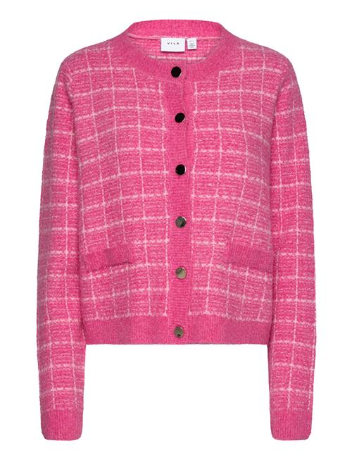 Se Vila Viaudrey Check L/S Knit Cardigan/Ka Vila Pink ved Booztlet