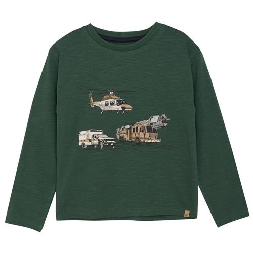 Se Minymo Redningskøretøjer Print Langærmet T-shirt Jungle Green | Grønn | 92 cm ved Babyshop