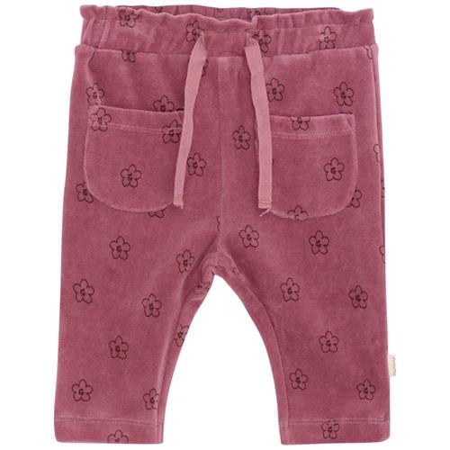 Se Minymo Pants AOP Velour Deco Rose Bukser All Over Print Velour Deco Rose | Lyserød | 86 cm ved Babyshop