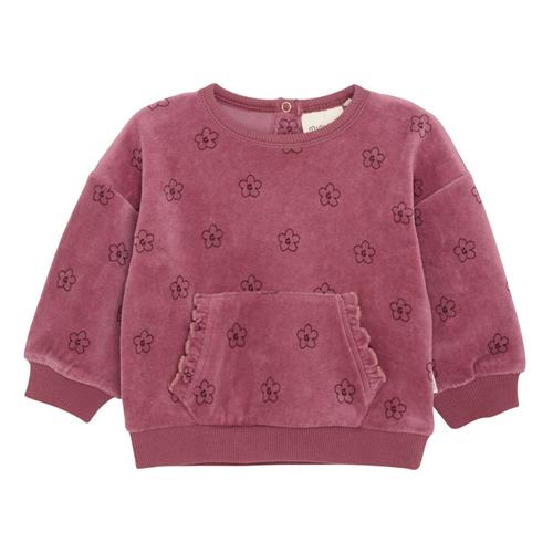 Se Minymo Sweatshirt LS AOP Velour Deco Rose Sweatshirt LS All Over Print Velour Deco Rose | Lyserød | 68 cm ved Babyshop