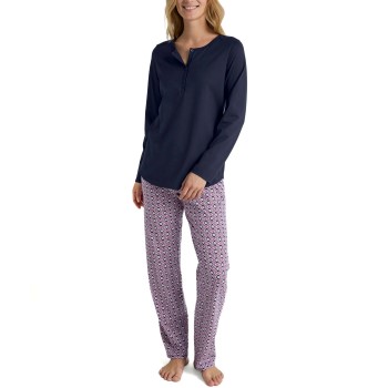 Calida Lovely Nights Pyjama Button Tab Marine/Rød bomuld Large Dame