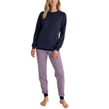 Calida Lovely Nights Pyjama With Cuff Marine/Rød bomuld Small Dame