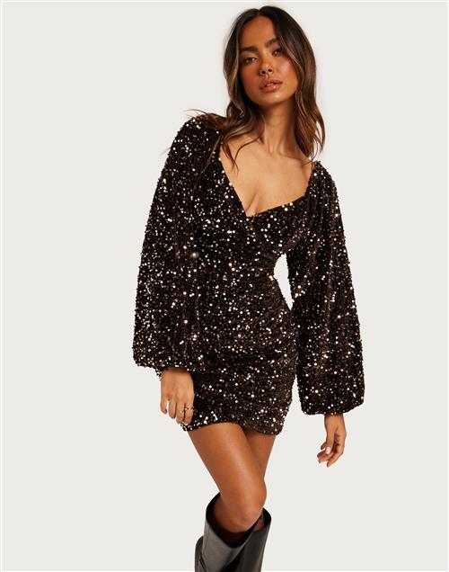 Nelly - Brun - Volume Sequin Dress