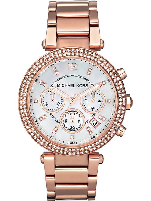 Se Michael Kors Analogt ur 'PARKER'  rosa guld / sort / hvid ved About You